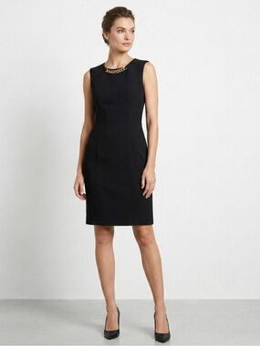 Calvin Klein Sleeveless Black Chain-Neck Sheath Dress